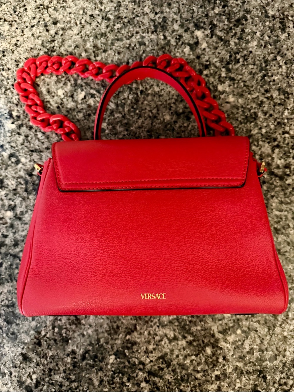 Versace Bright Red Leather Top-Handle Satchel with Chain Strap - Picture 4 of 11